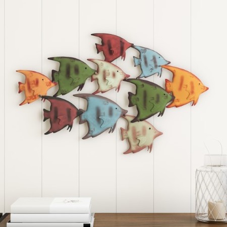 HASTINGS HOME School of Fish Wall Art Nautical 3D Metal Hanging Décor, Vintage  Seaside Inspired Style Artwork 869077NDJ